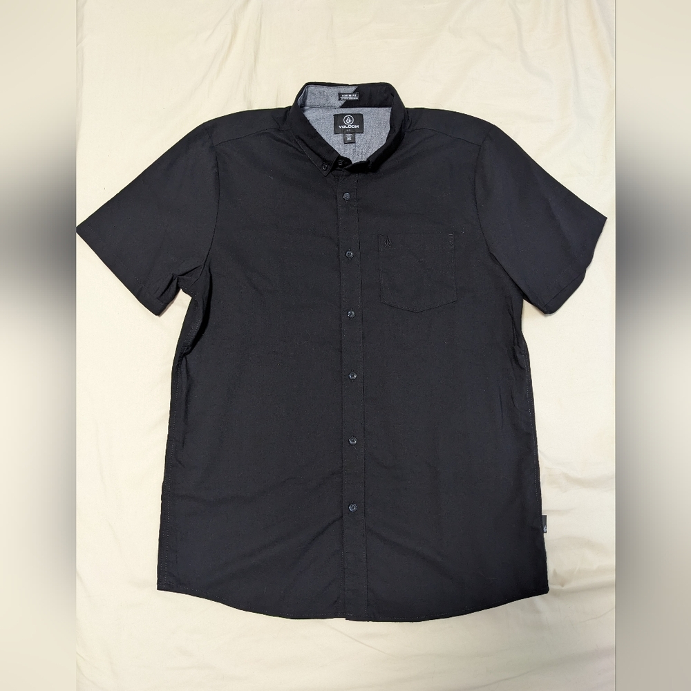 Volcom Button Up Short Sleeve Shirt Black Men's Size Large